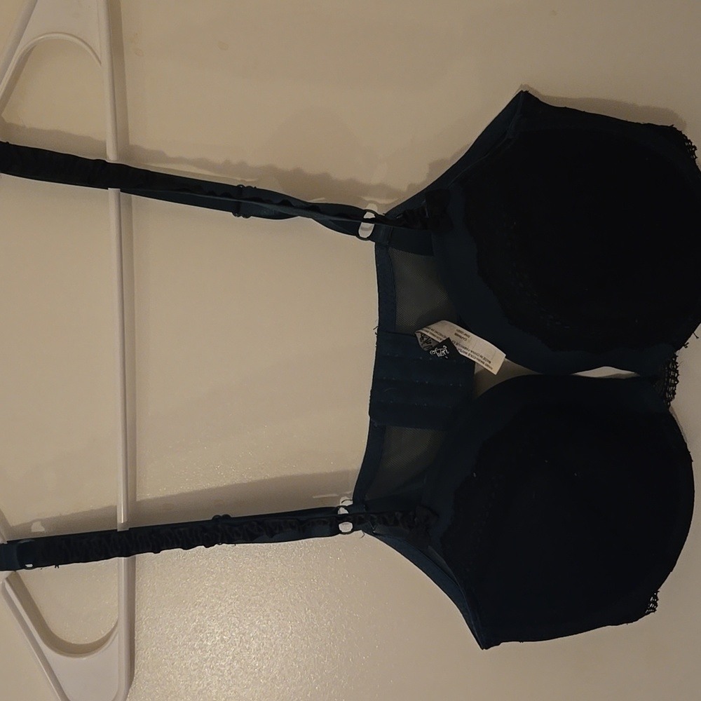 Green Bra With Black Lace Detail